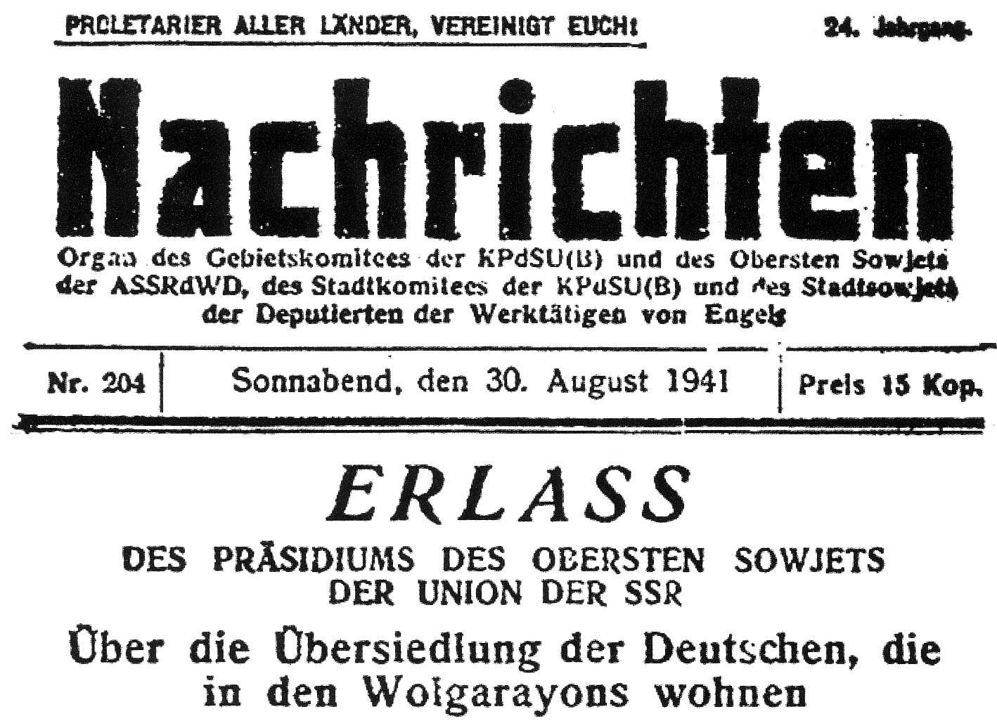 Vor 85 Jahren: Deportation der Deutschen in der Sowjetunion 1941